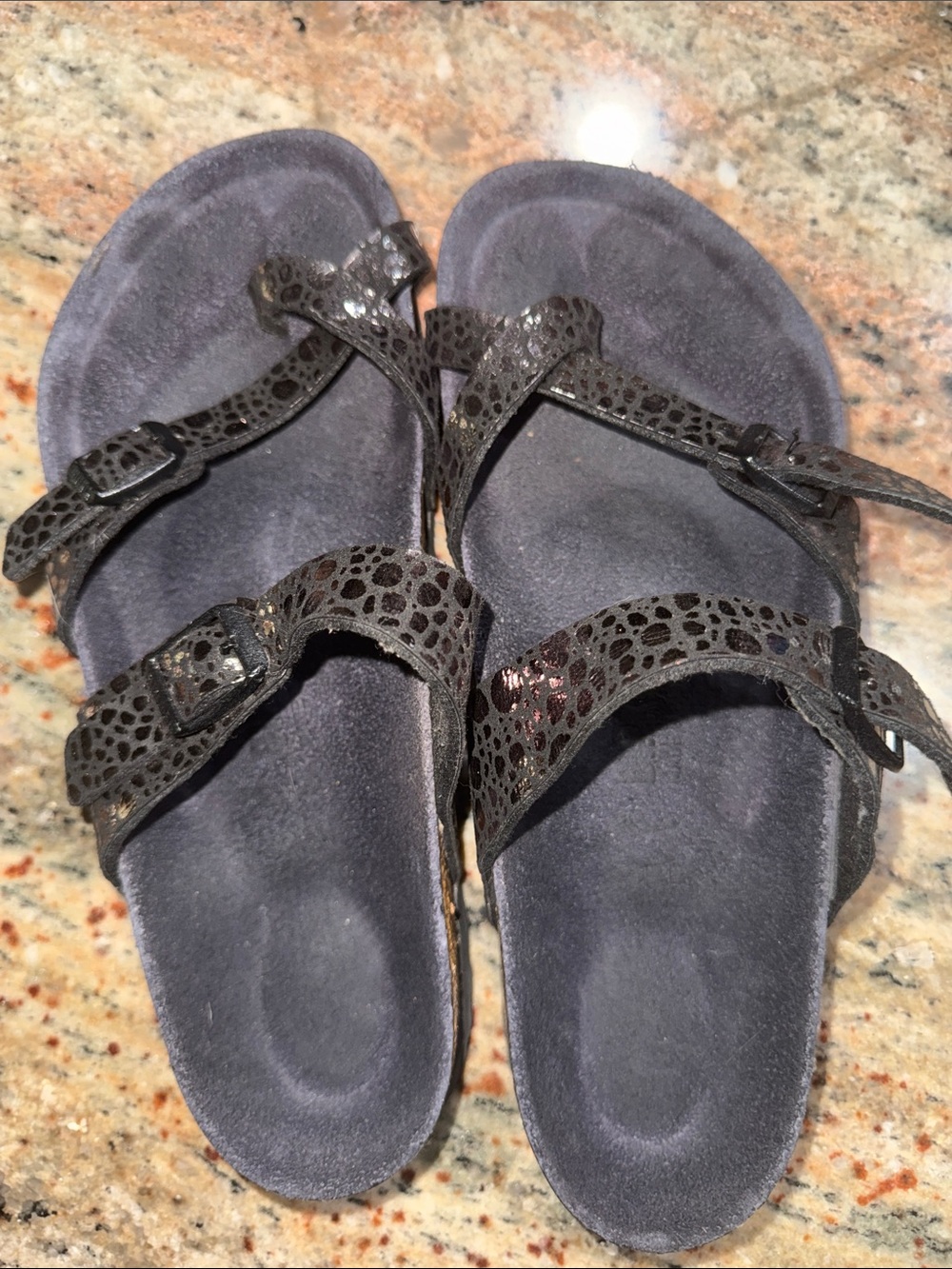 Birkenstock Black Patterned Triple-Strap Sandals